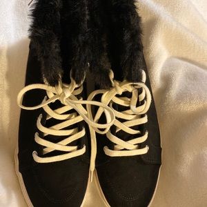 Old Navy Faux Suede Fur lined High top sneakers, Women, Black, 10M